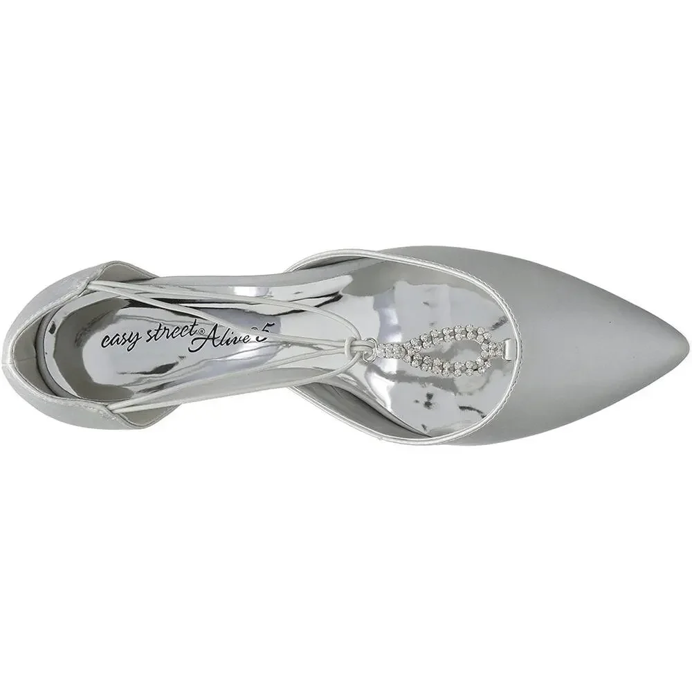 Easy Street Women D'orsay Pointed Pump Heels Moonlight Size US 10N Silver Satin